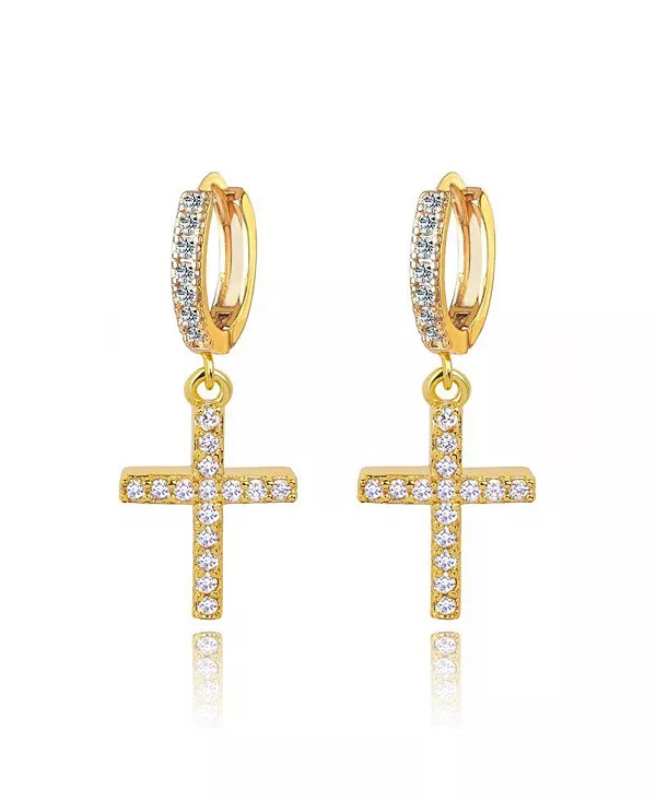 

Серьги-Хагги с крестиком и фианитами Hollywood Sensation, gold