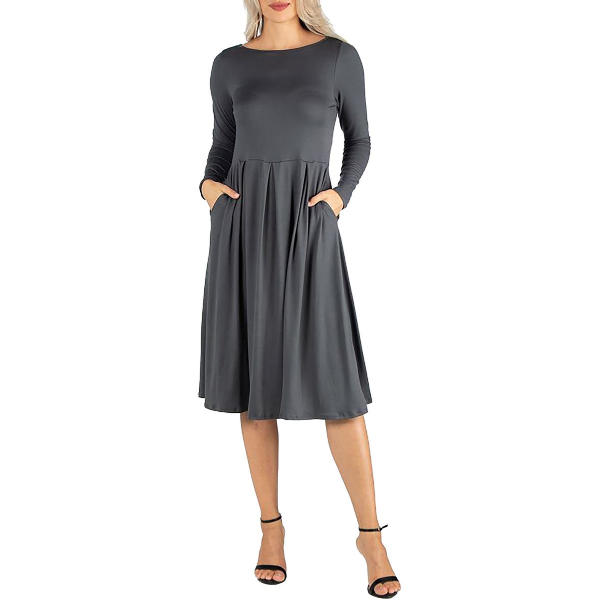 

Женское плиссированное офисное платье миди 24seven Comfort Apparel, серый