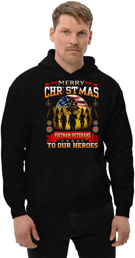 Толстовка Unisex Merry Christmas Vietnam Veterans To Our Heroes, футболка Vietnam Veteran Christmas, футболка Christmas American Flag Generic, черный