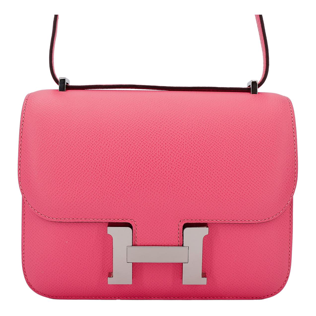 

Hermes Кожаная сумка через плечо Constance Epsom, мини-сумка-кроссбоди для женщин, размер 8W, цвет Rose Azalee, новая помада-пудра