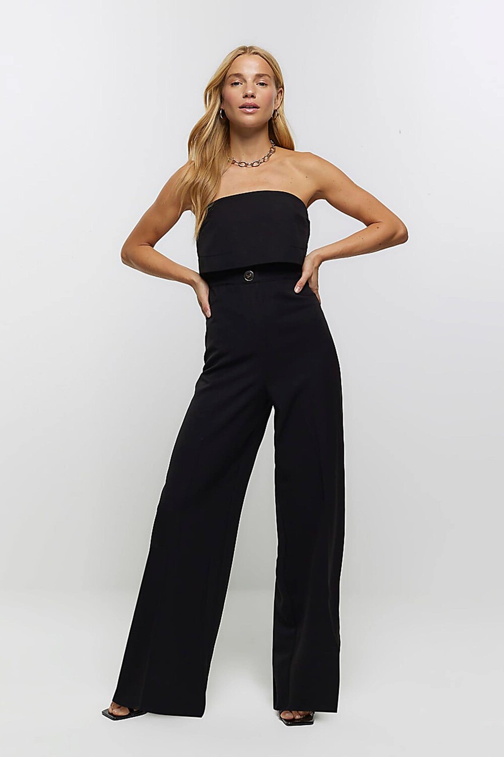

Комбинезон с вырезом бандо River Island, черный