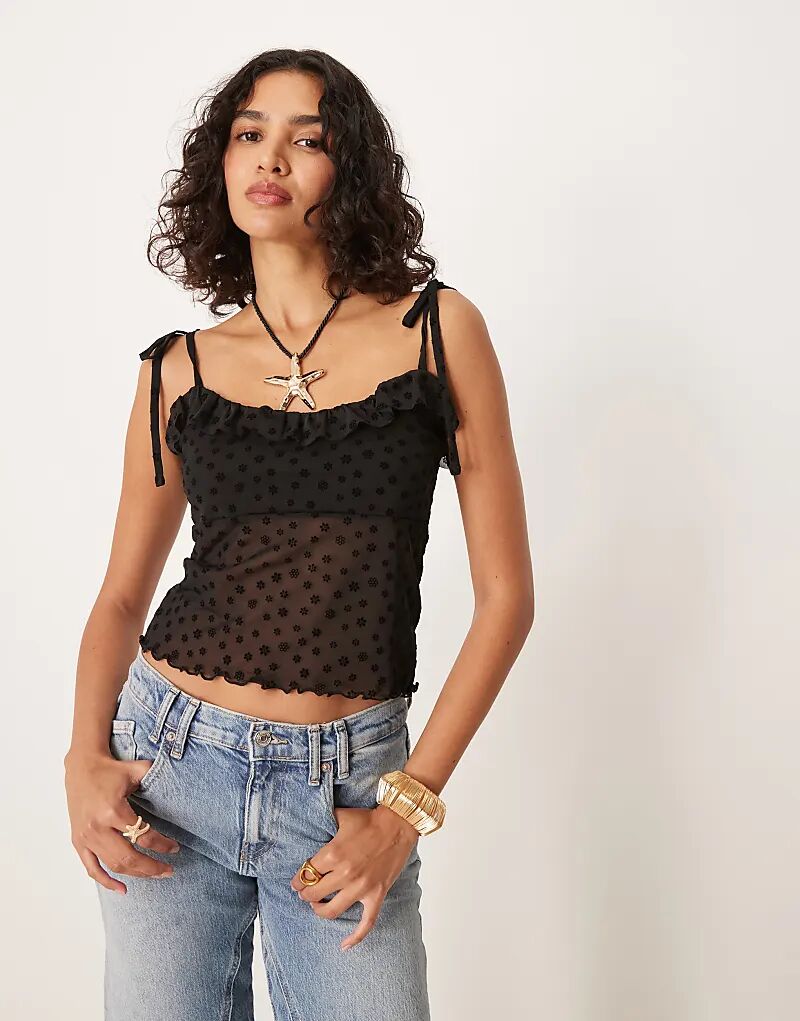 

Укороченный топ-топ на бретельках с цветочным принтом и завязками ASOS DESIGN черного цвета