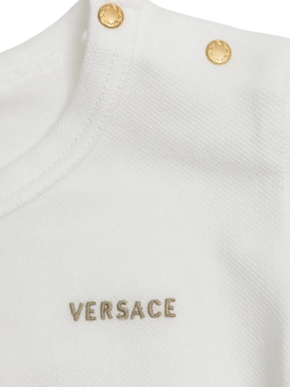 Платье с цветочным принтом и пуговицами на плечах Versace Kids, белый — фото 3
