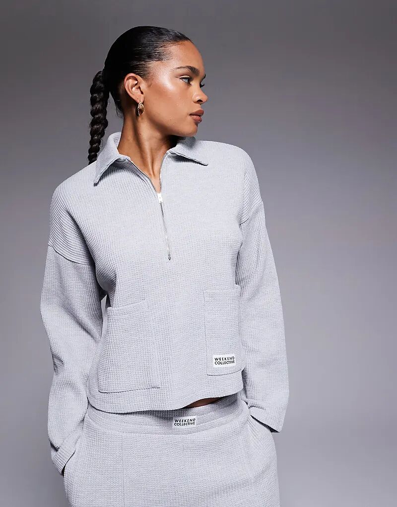 

Вафельная толстовка Weekend Collective coord с застежкой-молнией на половину длины серого цвета