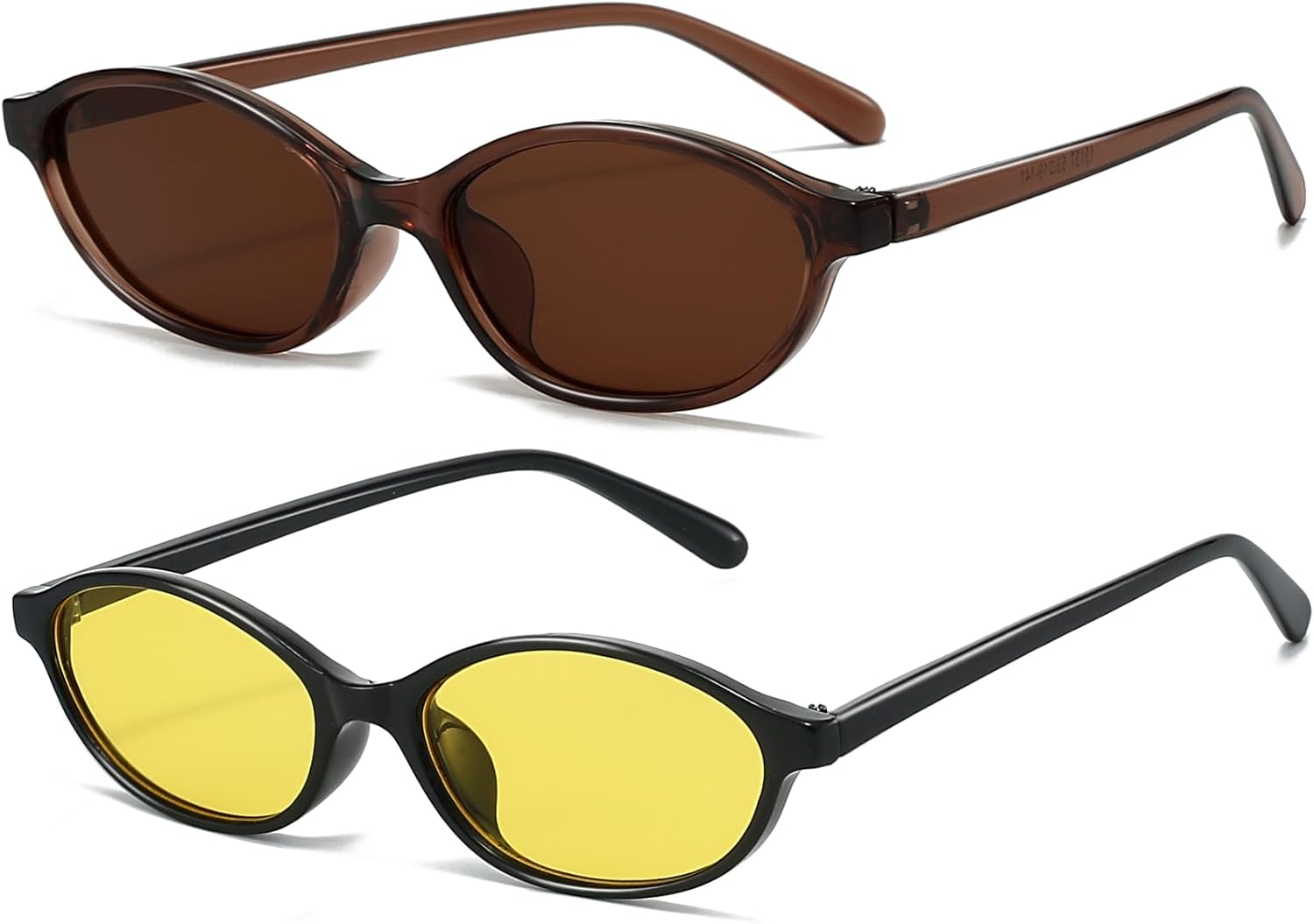 

Ретро овальные солнцезащитные очки для женщин, маленькие овальные очки в стиле 90-х, модные узкие очки «кошачий глаз», винтажные очки, комплект из 2 штук YouthMall, Brown/Brown+ Black/Yellow