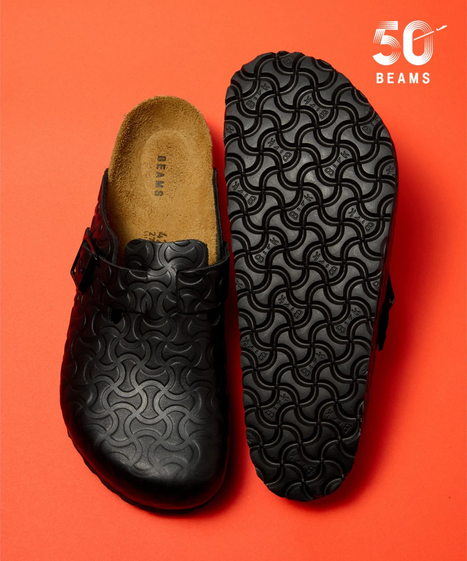 Мужские кожаные сандалии Birkenstock Boston Bone Pattern чёрные