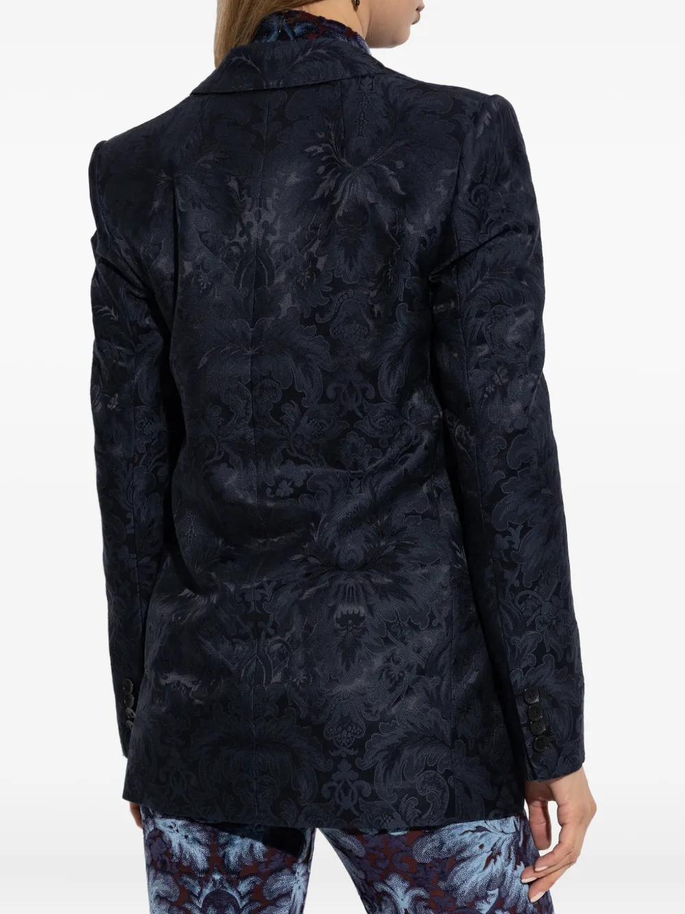 Однобортный пиджак с цветочным узором Etro, синий — фото 4