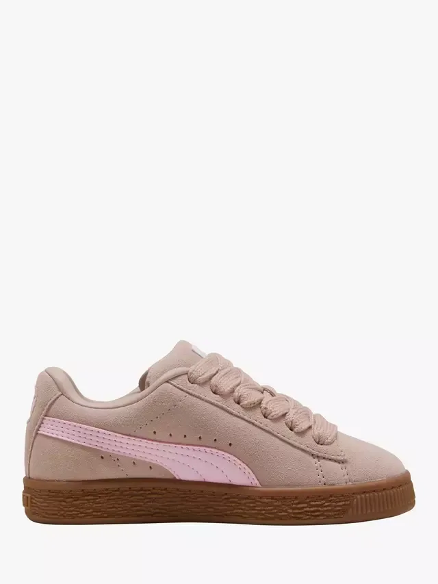 Детские замшевые кроссовки XL на шнуровке, розовые PUMA