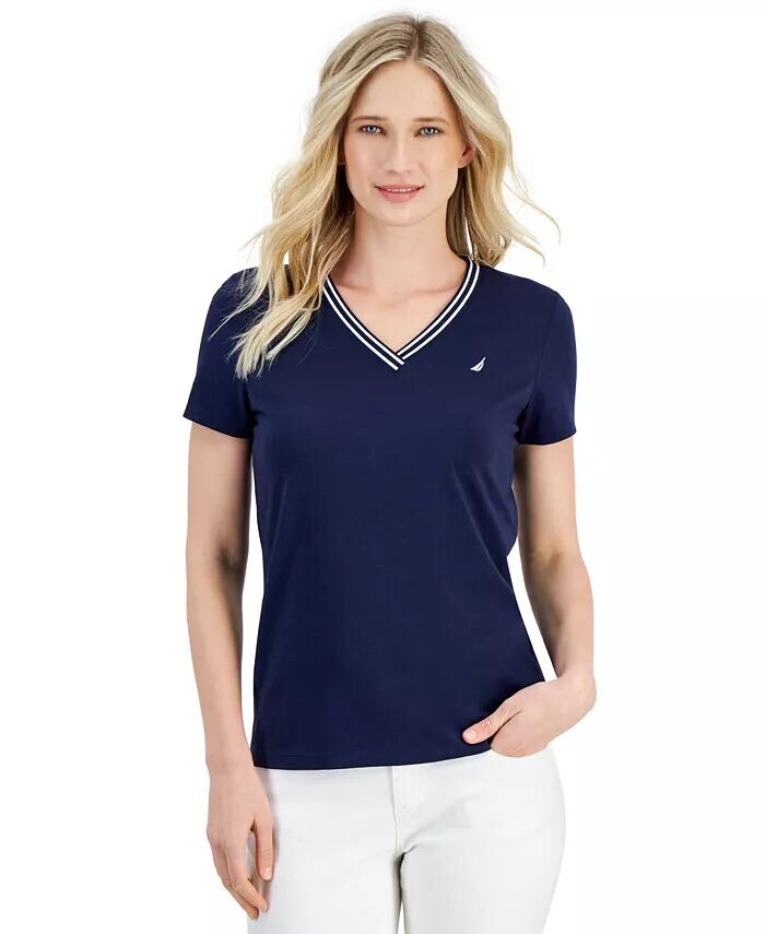 

Женский однотонный с V-образным вырезом и полосками Nautica Jeans, синий