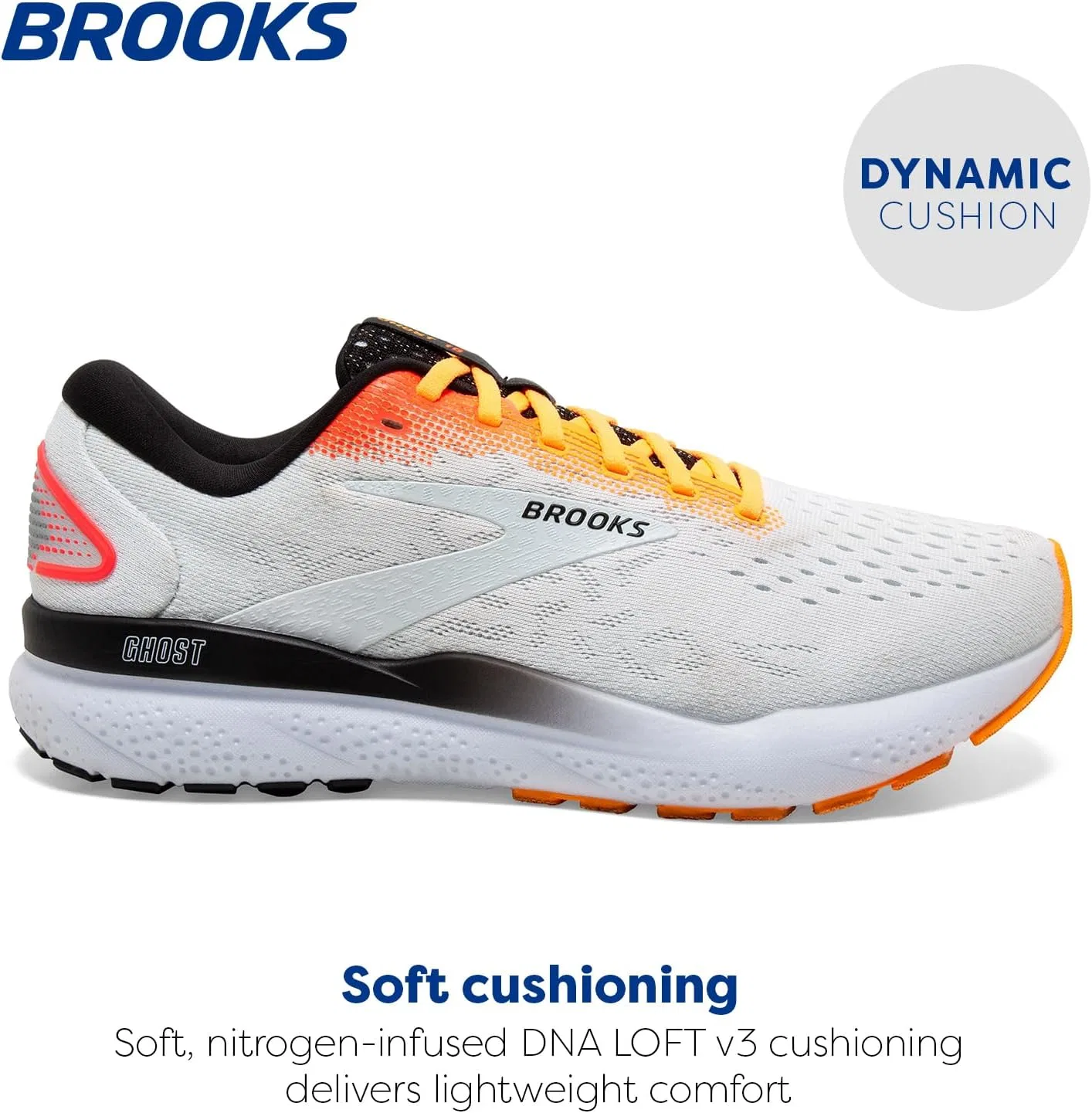 Мужские кроссовки Brooks Ghost 16, White Illusion Coral Red — фото 2