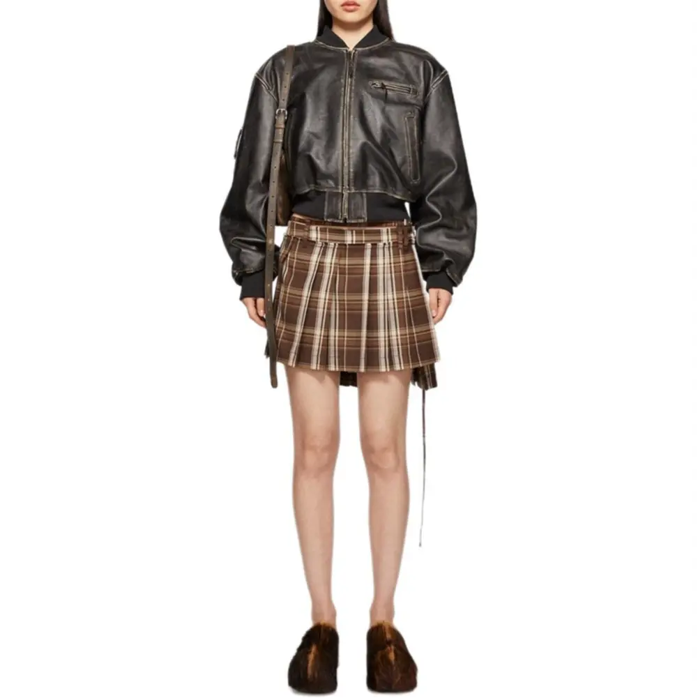 SS24 Повседневная короткая юбка Женская Коричневая/Бежевая Acne Studios — фото 3