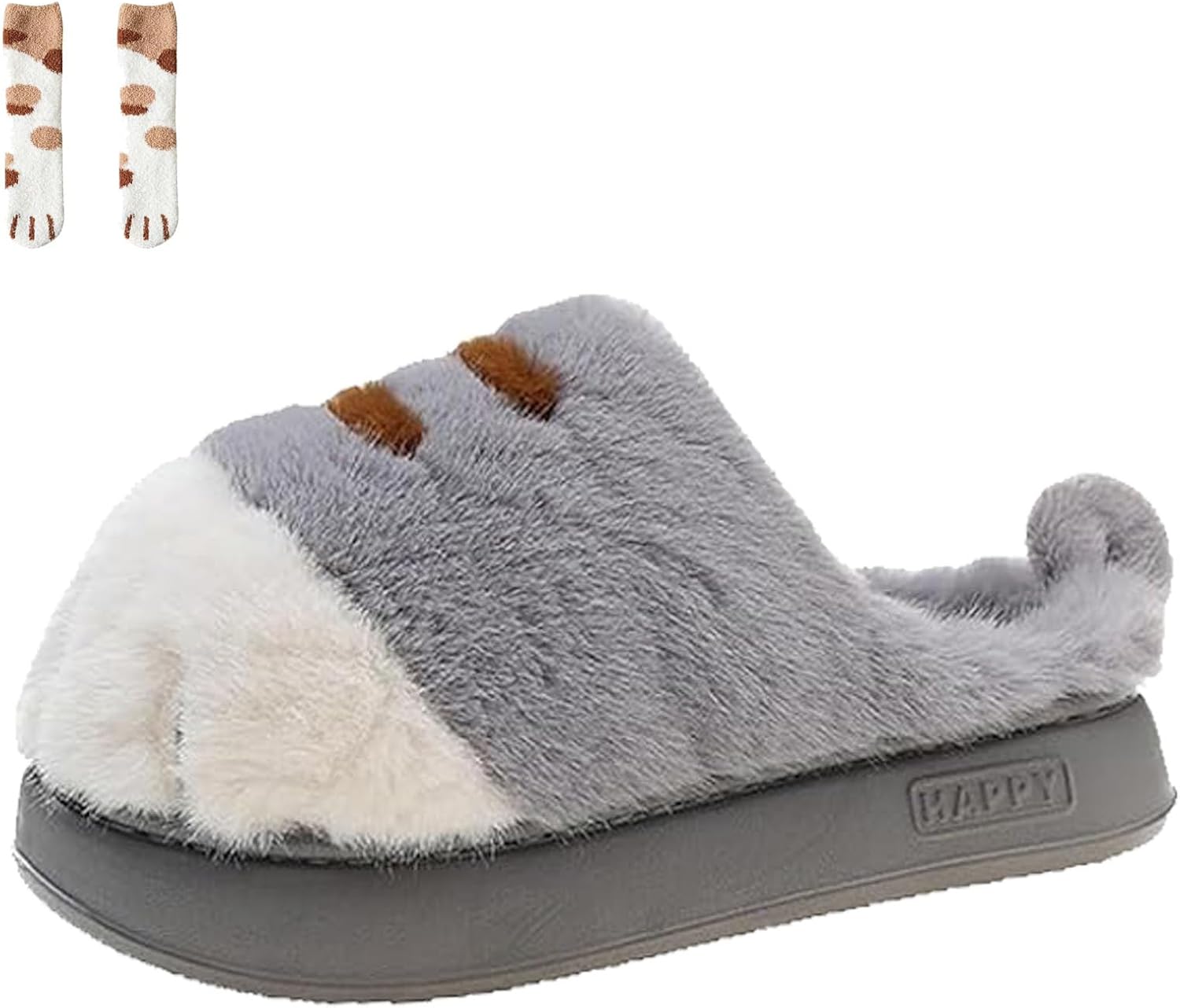

Тапочки в виде кошачьих лапок 2026 года для женщин и мужчин, объемные пушистые тапочки с кошачьими лапками, теплые, уютные, нескользящие, для дома и улицы Generic, серый