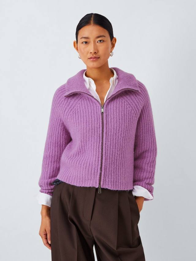 

Свитер с молнией из ребристой ткани с альпакой John Lewis, Purple