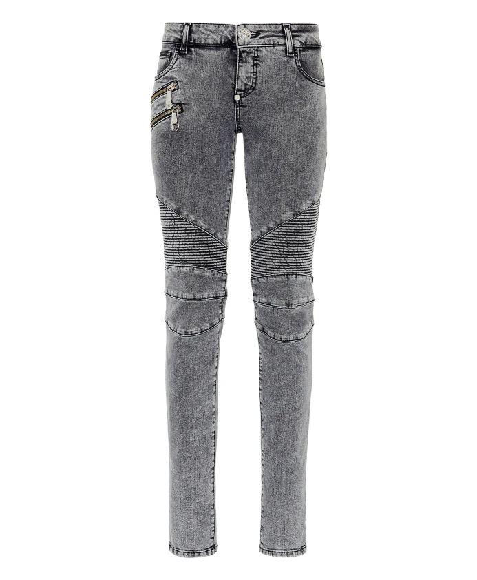 

Джинсовые брюки с низкой посадкой, байкерские. Philipp Plein, серый