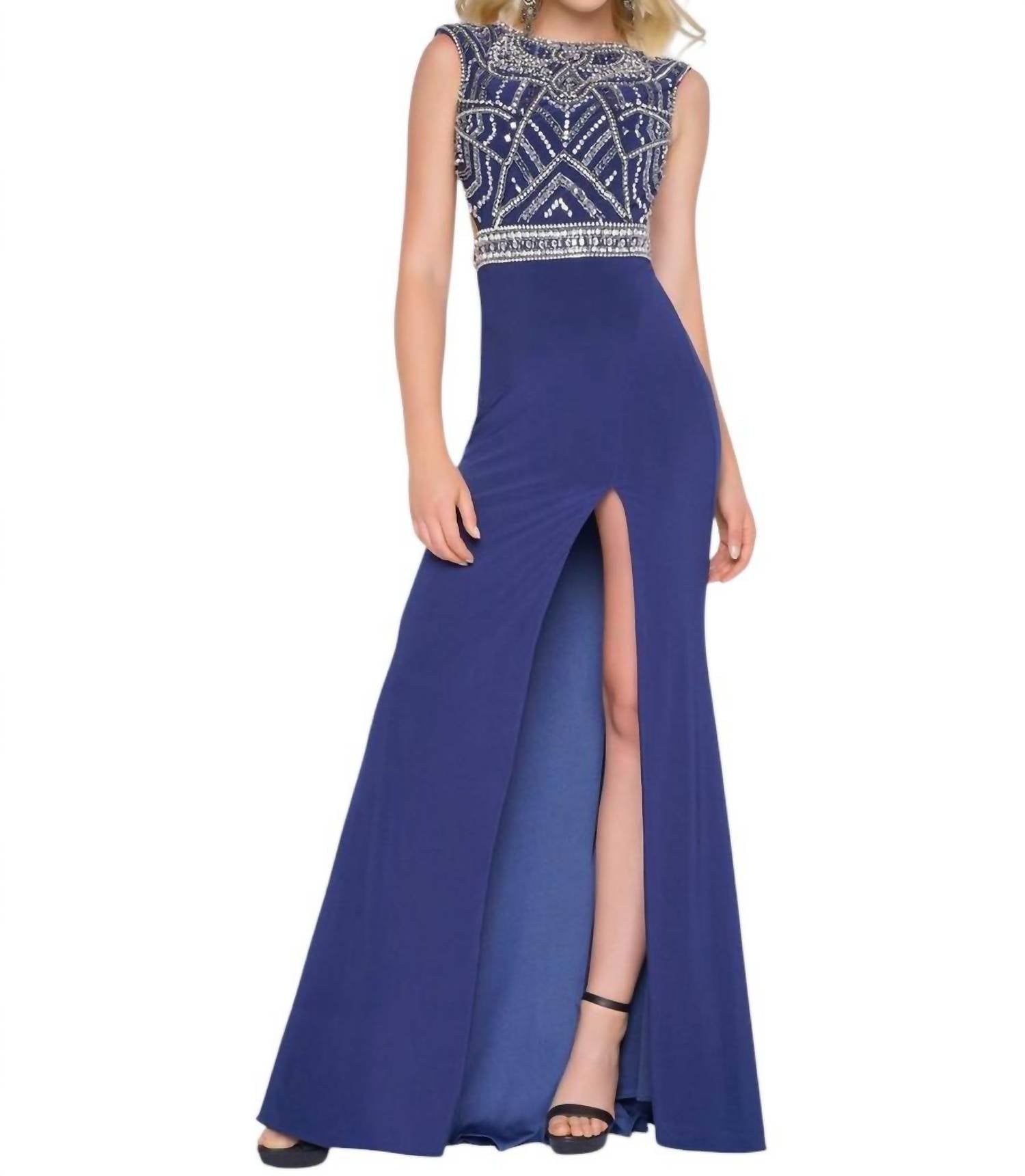 

Платье из джерси с лифом, расшитым бисером, в полночь Mac Duggal, цвет midnight