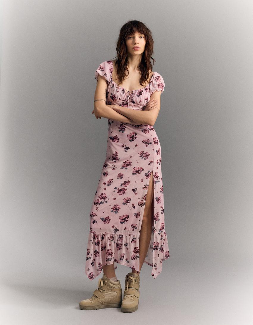 

Платье миди из тюля Bershka, розовый