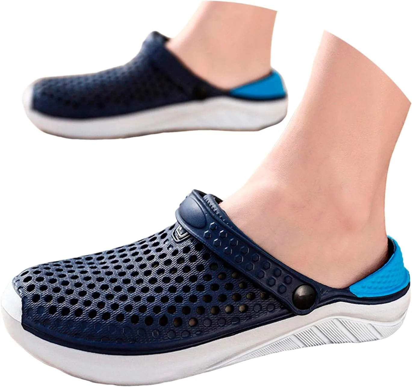 Сабо унисекс с Lochdesign Sommer Hausschuhe Strand Sandalen Gartenschuhe mit Fußbett aus Weichem Paar-Schuhe fur Urlaub & Freizeit Atmungsaktiv Wasserdicht rutschfeste Sohle Generisch, синий — фото 2