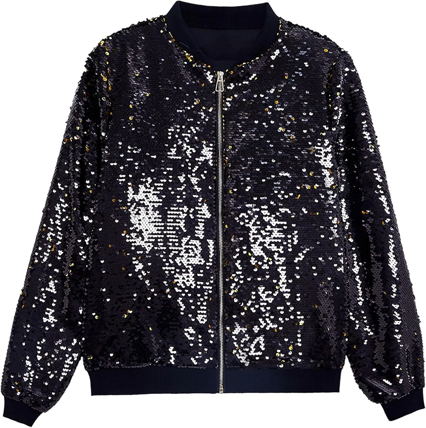 Куртка мужская с пайетками, Sparkly Sequin, длинный рукав, на молнии, Bk1