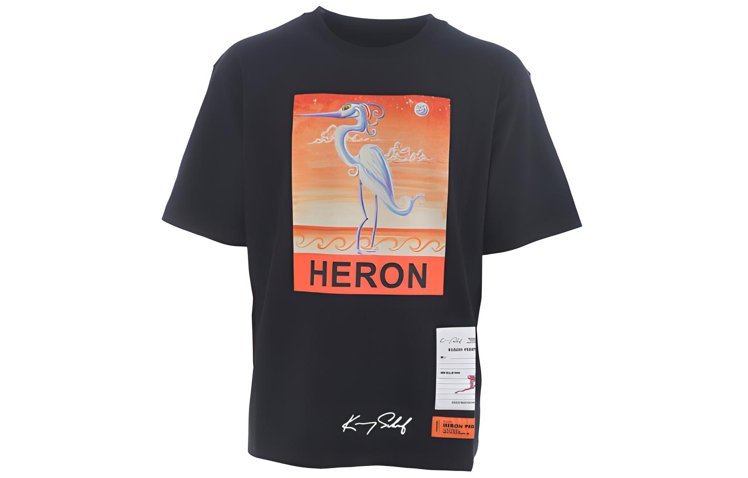 

Футболка с принтом журавля HERON PRESTON, черная