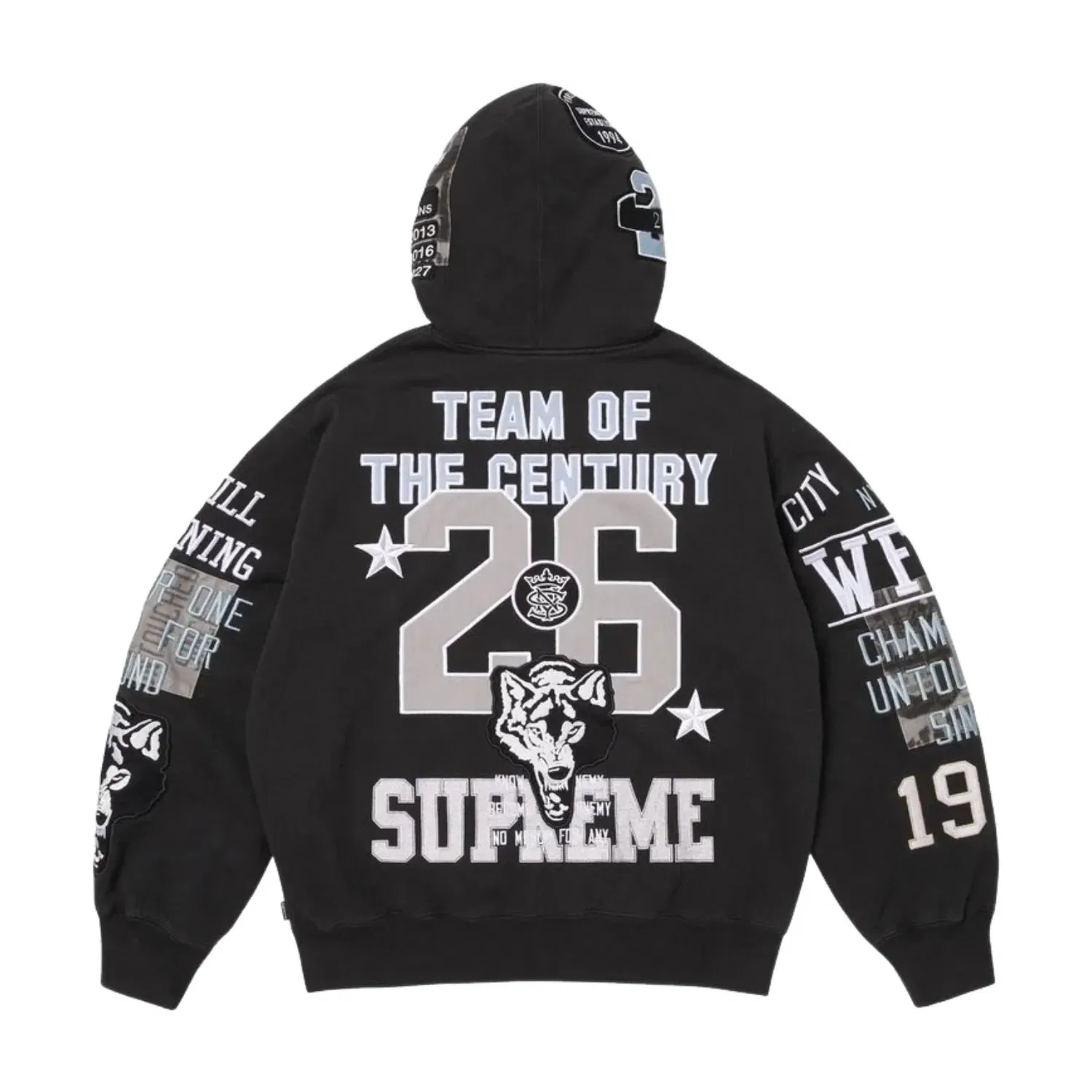 Толстовка Supreme SS26 Warriors с аппликацией и застежкой-молнией, черная, SUP-SS26-212-BLK — фото 3