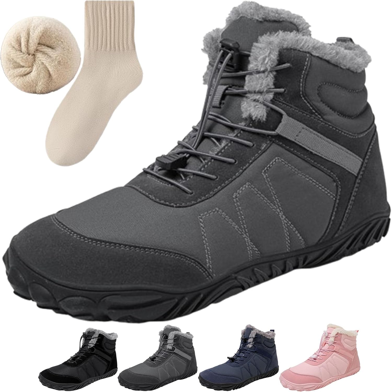 

Зимние походные ботинки для женщин и мужчин, водонепроницаемые противоскользящие снегоступы, повседневная уличная обувь, теплые ботинки для прогулок Generic, серый