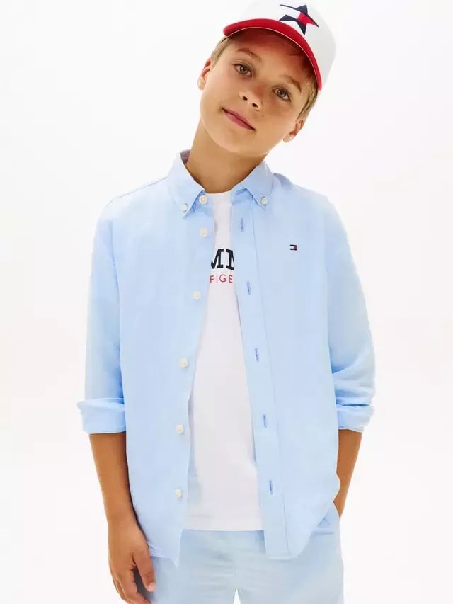 Детская свободная рубашка из смесовой льняной ткани, светло-голубая Tommy Hilfiger