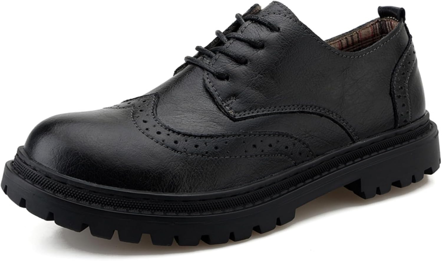 

Мужские оксфорды из натуральной кожи с толстой подошвой, на шнуровке, с массивным каблуком, круглым носком, противоскользящие, для делового и повседневного стиля, удобные, элегантные, офисная обувь Aokisx, черный