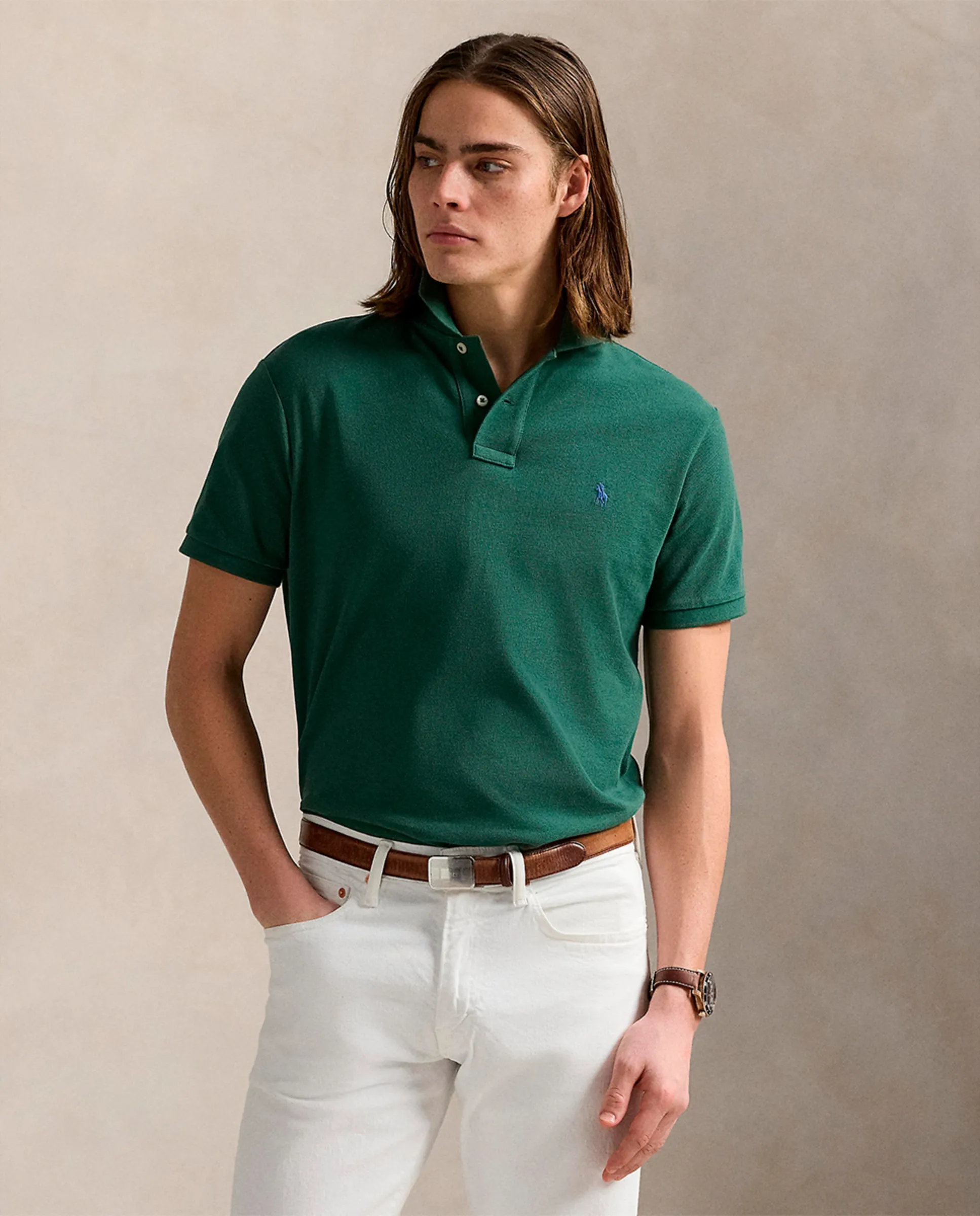 

Мужская поло из пике облегающего кроя Polo Ralph Lauren, нефритовый