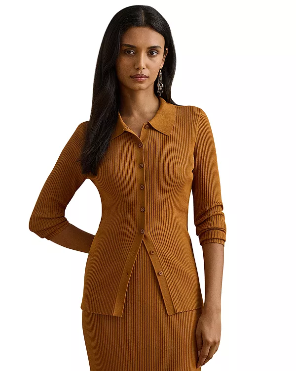 

Кардиган-Поло с длинными рукавами из ребристой вязки Ralph Lauren, коричневый