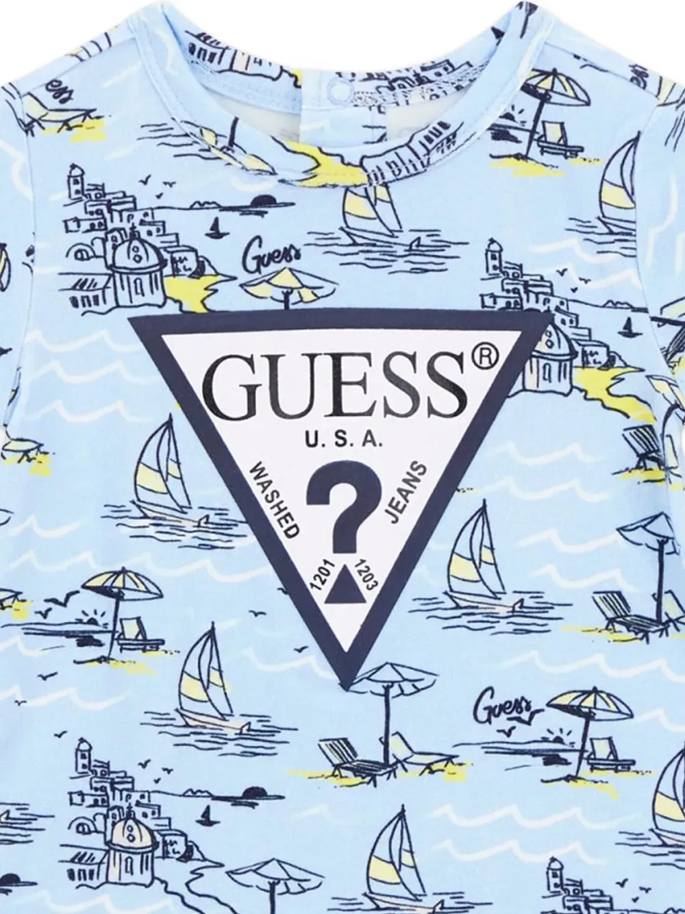 Комбинезон с узором и застежкой на пуговицы сзади Guess Kids, синий — фото 4