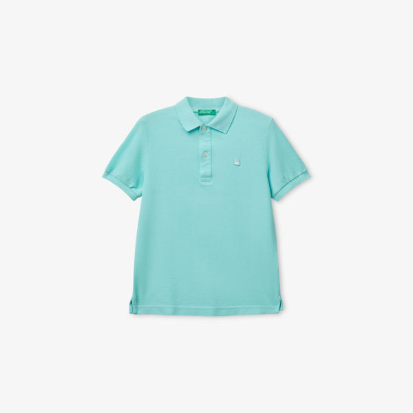 

Поло с коротким рукавом из хлопка с вышитым логотипом 6-14 лет Benetton, цвет turquoise