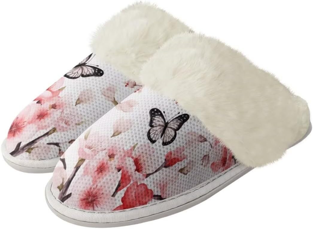 

Мягкие домашние тапочки с нескользящей подошвой для женщин и мужчин, унисекс Xixirimido, Cherry Blossom Butterfly