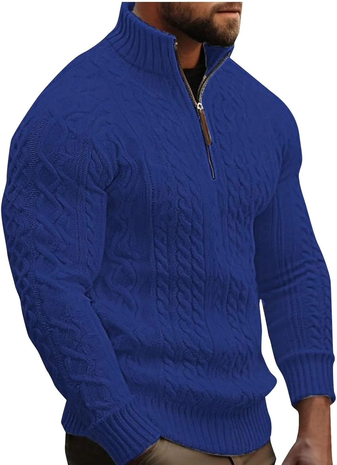 

Мужской свитер с четвертью молнии Slim Fit вязаный кабелем QUNPIU