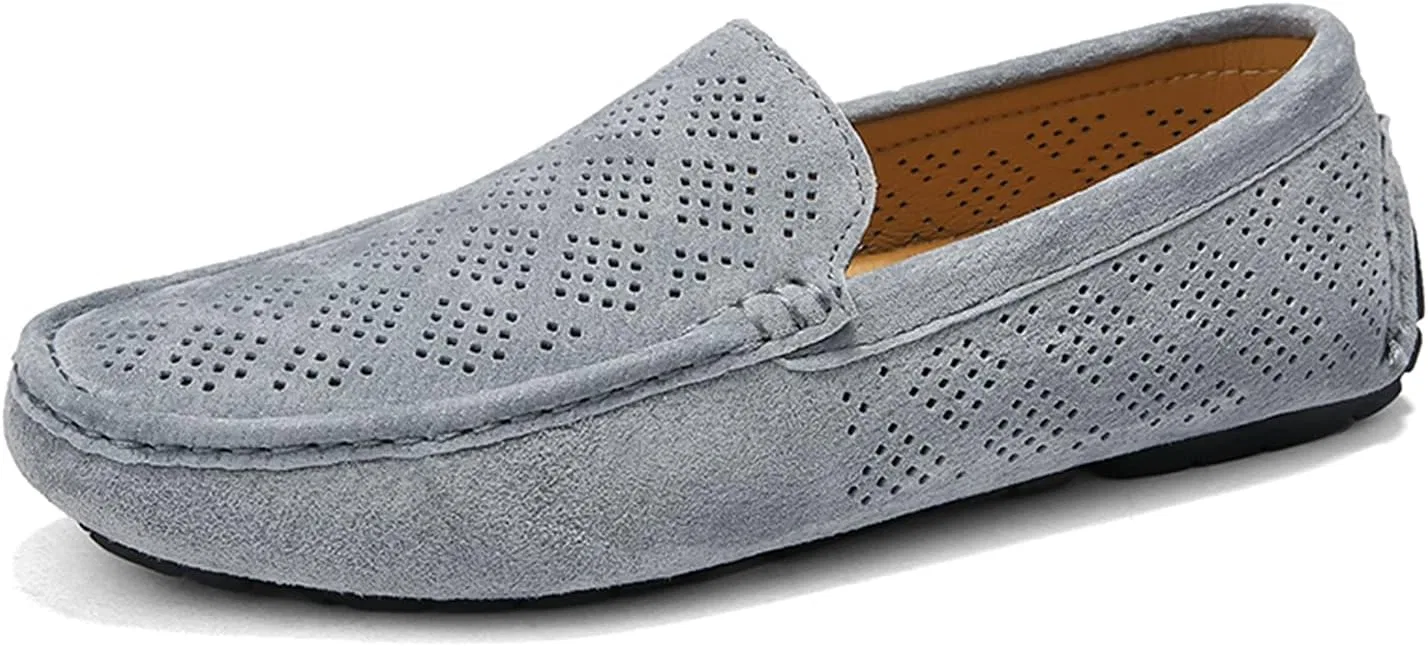 Мокасины кожаные замшевые Mens Fashion Casual Summer Breathable Suede Leather Driving Loafers, серый LITNERMIA