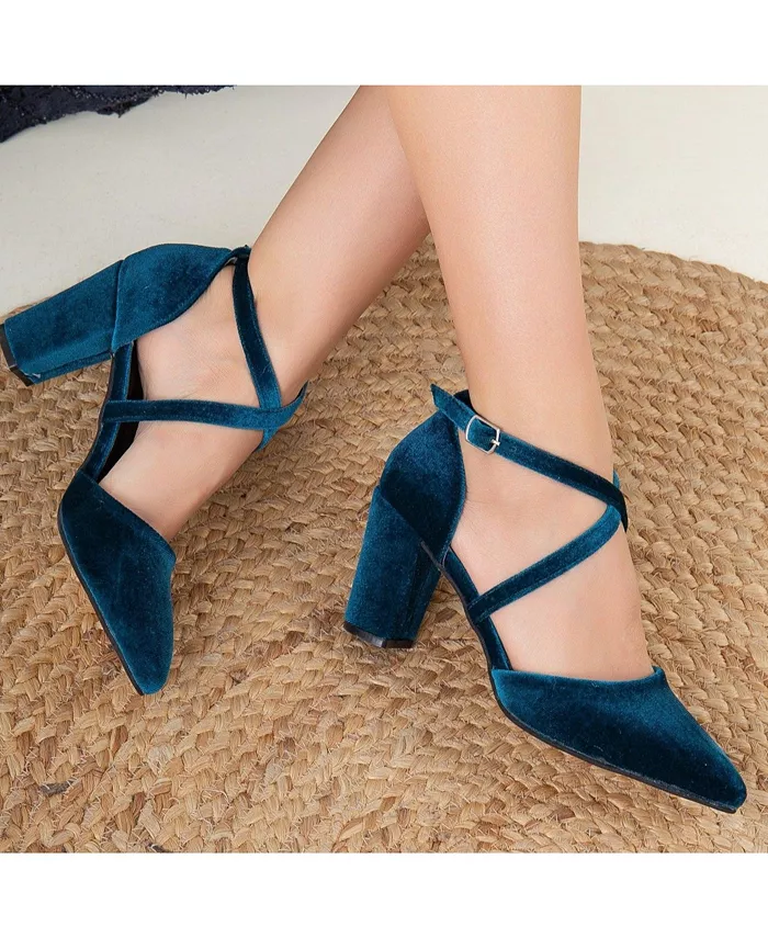 Женские туфли Sina Criss Cross с блочным каблуком Forever & Always Shoes, синий — фото 4
