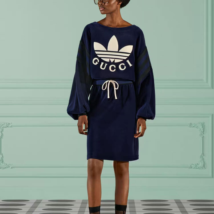 Платье женское Adidas x Gucci с длинными рукавами, темно-синий — фото 2