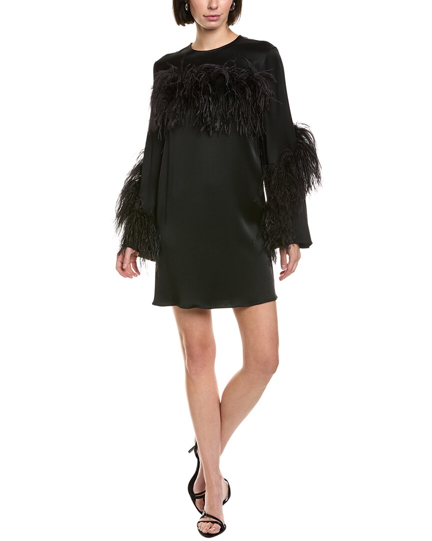 

Платье-футляр LAPOINTE из атласа с отделкой под страусиную кожу, черный