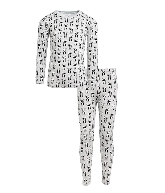 Пижама длинным рукавом Print Long Sleeve Pajama Set Kickee Pants Kids, Dove Bulldogs