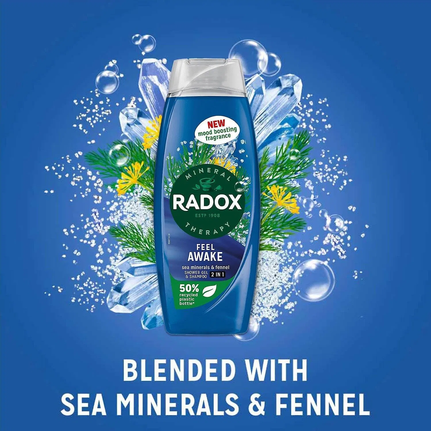Гель для душа и шампунь 2-в-1 Mineral Therapy Feel Awake от Radox, 6 x 450 мл Radox, Blue — фото 3