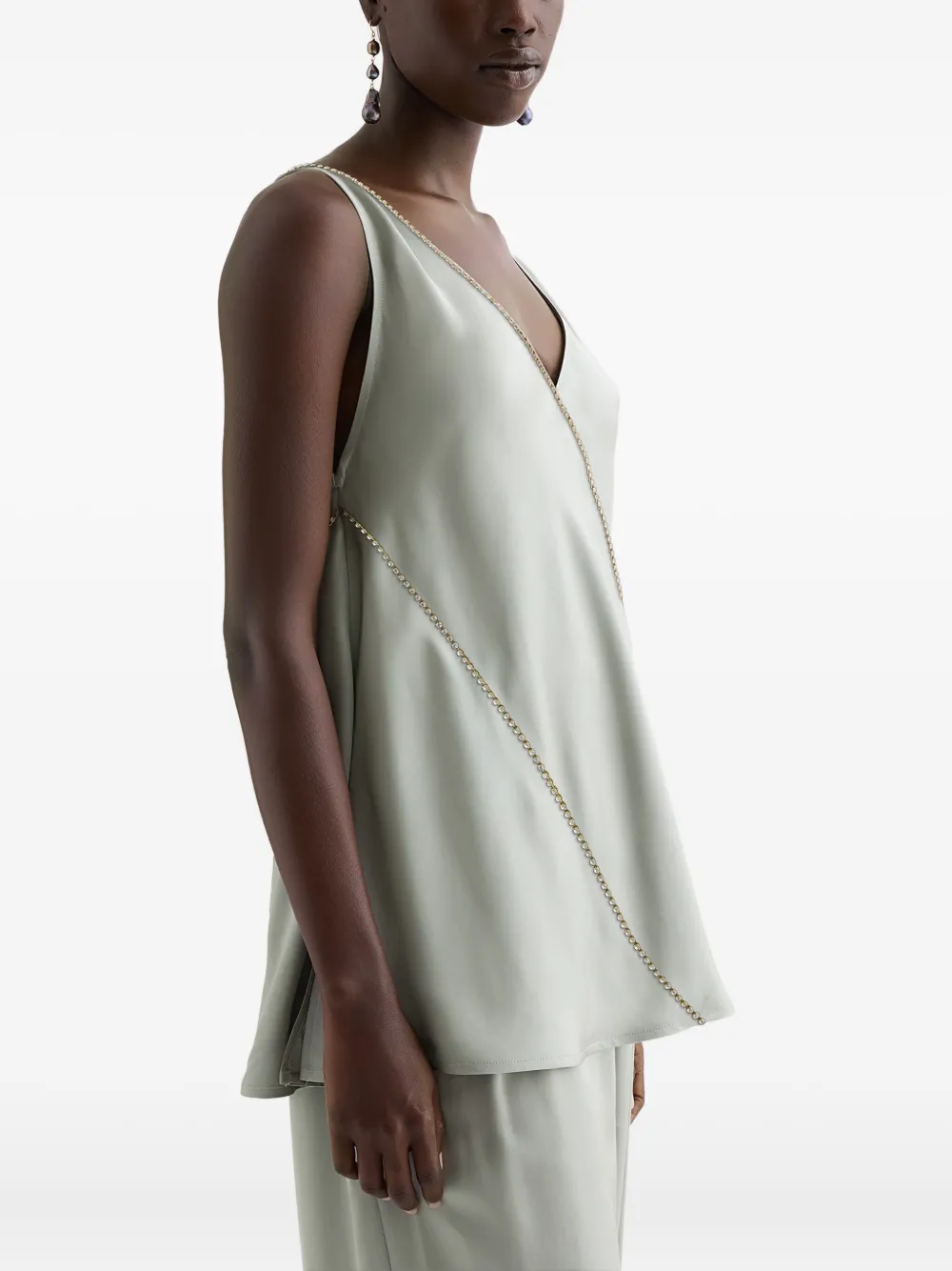 Топ с V-образным вырезом и кристаллами Jil Sander, зеленый — фото 2
