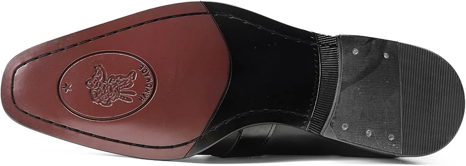 Лоферы кожаные, квадратный носок, Men's Slip-on Loafers 206-803, черный WinDhana — фото 4