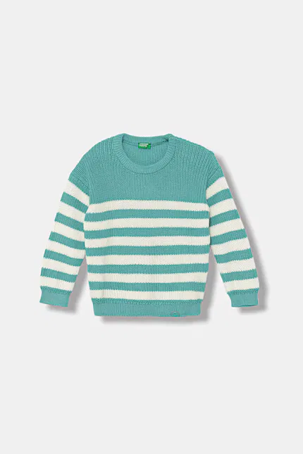 Свитер детский с вязаным узором United Colors of Benetton, бирюзовый