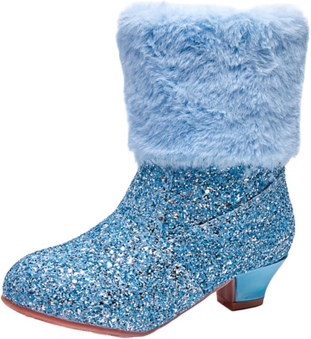 

Блестящие ковбойские ботинки Ctreela для маленьких и больших детей с блестками, каблук, средняя голень, заостренный носок, для вечеринок и дней рождения, синий