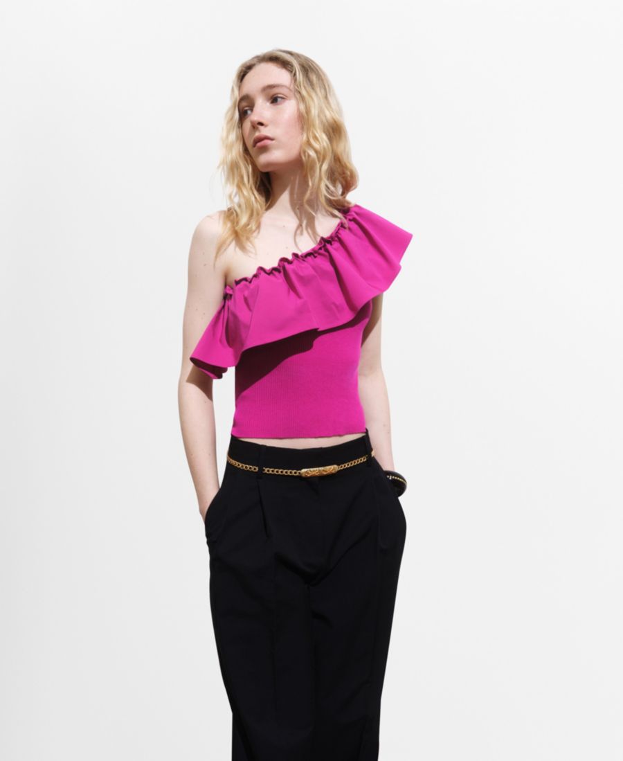 

Асимметричный женский топ из комбинированной трикотажной ткани MANGO, Fuchsia