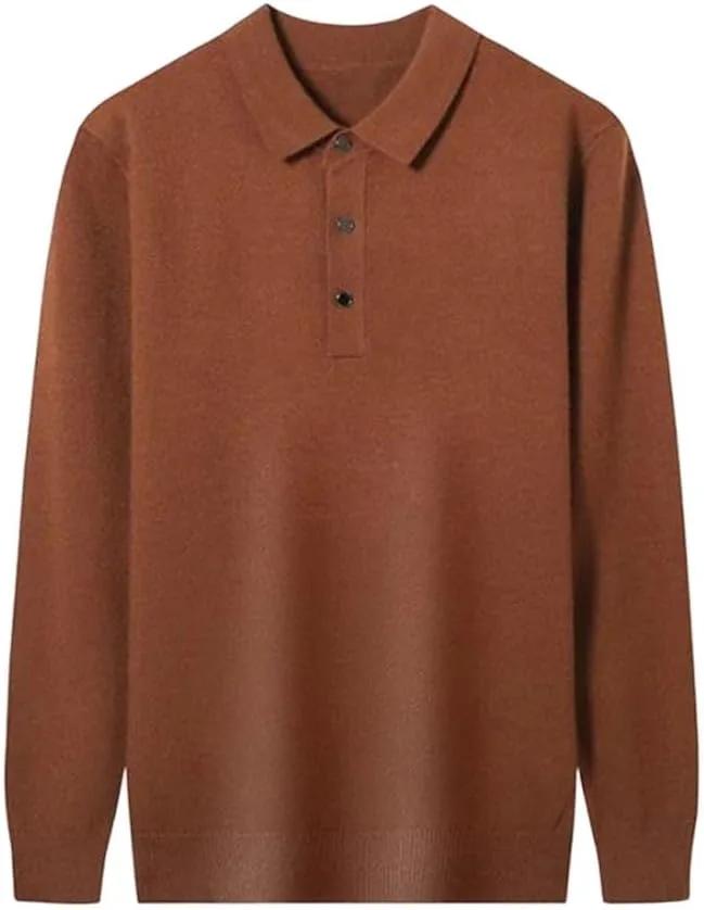 

Мужской вязаный пуловер с воротником-поло из мягкой шерсти