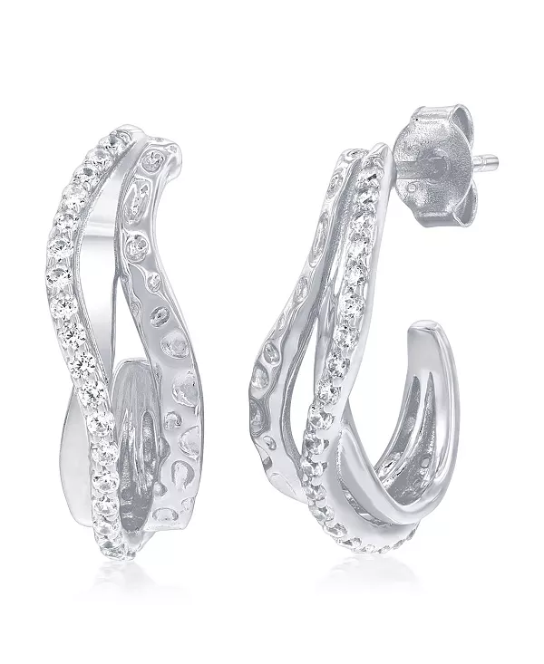 

Серьги-Полукольца с фианитами волнистого дизайна из стерлингового серебра Simona, silver