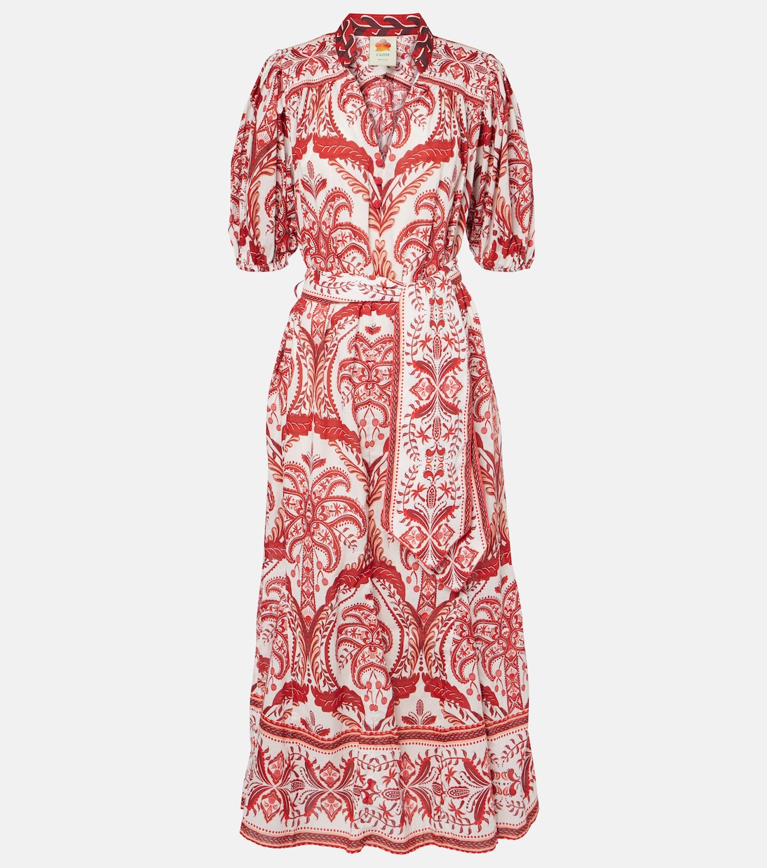 

Платье макси из хлопка с узором тропический камео и узором пейсли Farm Rio, Tropical Cameo Off-White