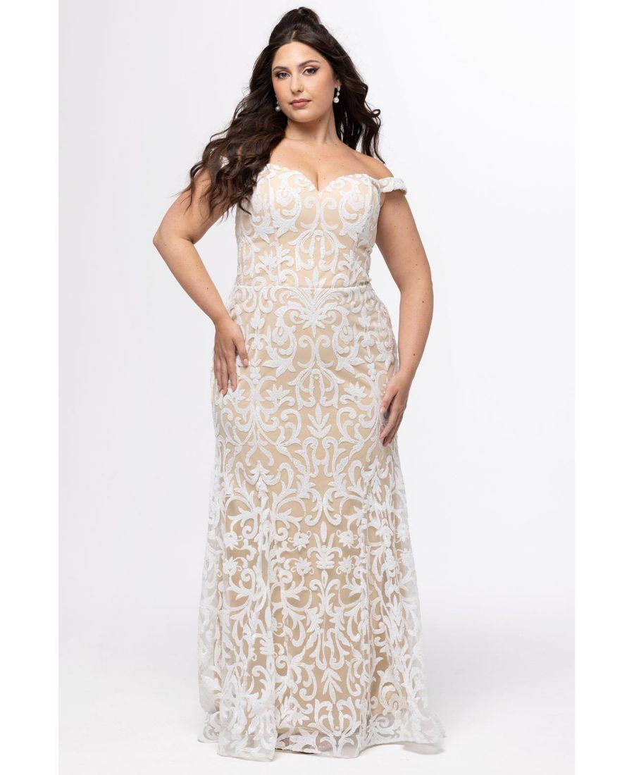 

Женское платье-русалка цвета слоновой кости, расшитое пайетками Celebrations by Sydney's Closet, Ivory/nude