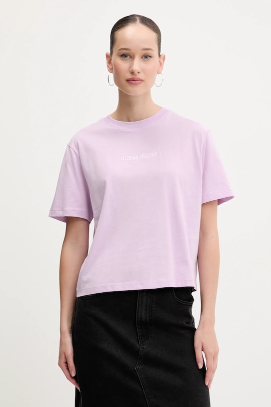 

Хлопковая футболка Guess Jeans, фиолетовый