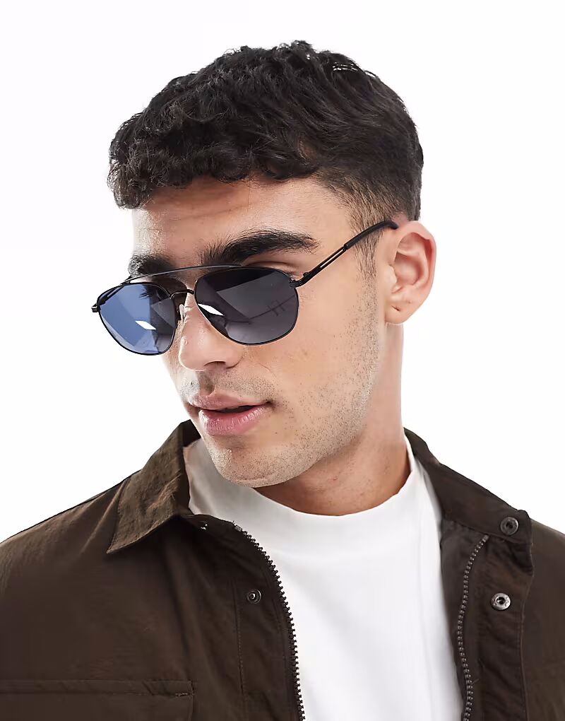 

Солнцезащитные очки-авиаторы ASOS DESIGN матово-черного цвета с дымчатыми линзами